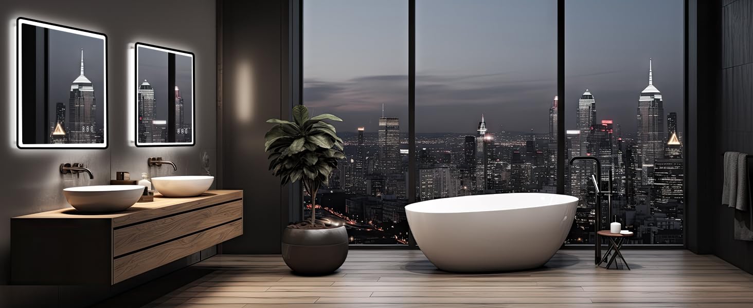 Дзеркало для ванної кімнати з підсвічуванням 80x60 см, 3 кольори, регульована яскравість, антизапар, 3x збільшення, розетка для гоління, IP44, для горизонтального/вертикального монтажу