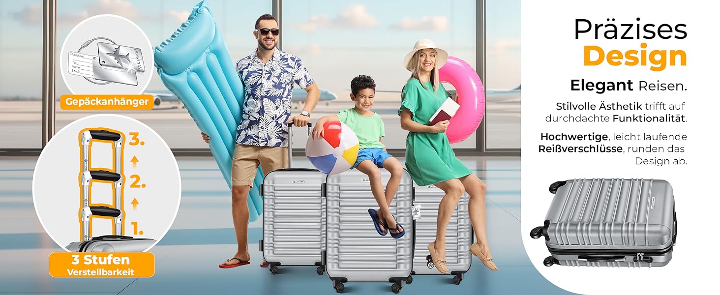 Чемодан KESSER® середній, жорсткий корпус, вага + бірка для багажу | Валіза-роликовий чемодан з кодовим замком, 4 колеса, ABS, телескопічна ручка (66x45x28см / 84 літри, шампань) 66см - 84Л шампань