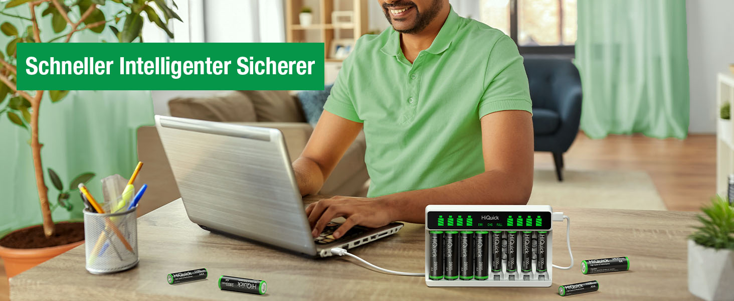 Зарядний пристрій HiQuick для акумуляторів AA та AAA (8 слотів) з LCD-дисплеєм + 4 x AA + 4 x AAA акумулятори