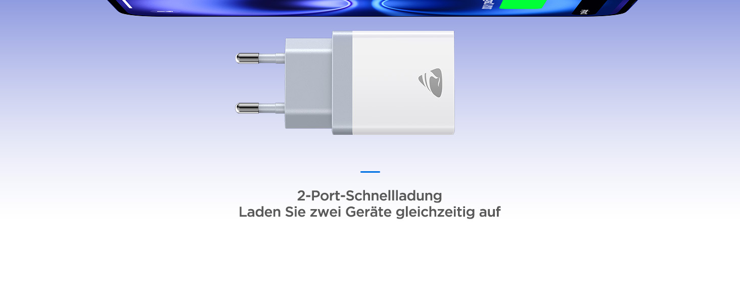 Зарядний пристрій USB C з двома портами, 20W, PD 3.0, Power Adapter з кабелем USB C - USB C 2м, для iPhone, Samsung та інших смартфонів, білий