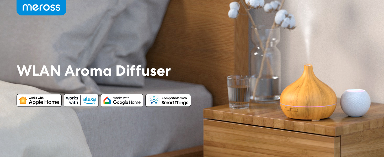 Розумний аромадифузор Meross Mini | 400 мл, RGB, керування через додаток та голосові помічники | Ультразвуковий зволожувач повітря | Сумісний з Apple Home, Alexa, Google Home
