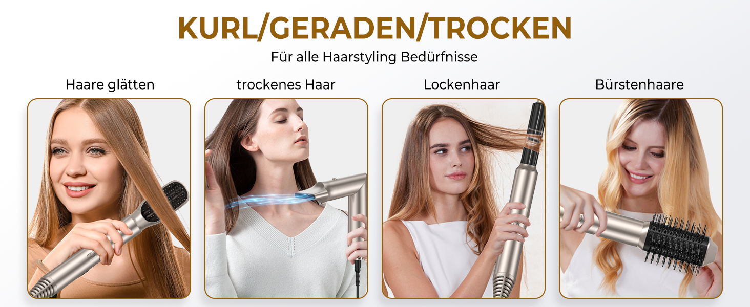 UKLISS 6-в-1 Airstyler: Фен-щітка, локони, укладка, іонізація 60 000 U/min, золотий