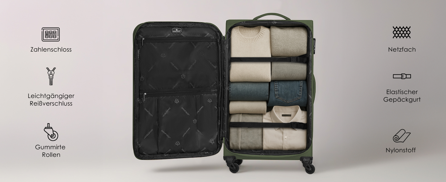 Набір валіз SMARTBOX 3 шт. для жінок та чоловіків | Легкі та міцні валізи-ролери, високоякісний softcase, 4 колеса та кодовий замок | Розширювані з деhnfalten (Edition 04) Чорний