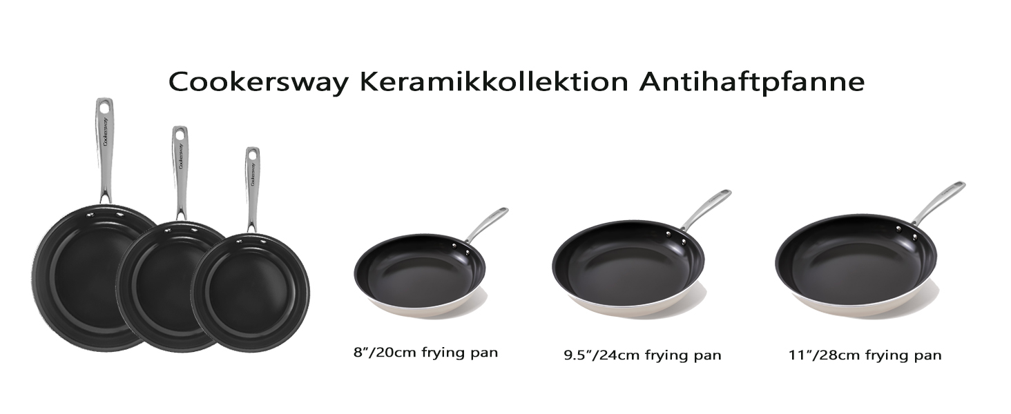 Сковорода Cookersway з керамічним покриттям, 28 см, антипригарна, для кухні, без PFOA, PTFE, PFA, темно-сіра