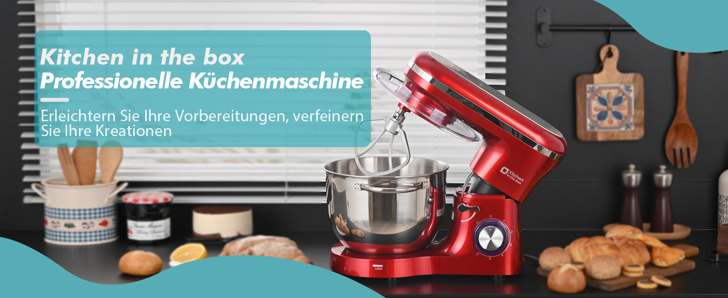 Кухонна машина Küchenmaschine 6.2 л, 1400 Вт, 6 швидкостей з набором насадок (міксер, гак для тіста, вінчик)