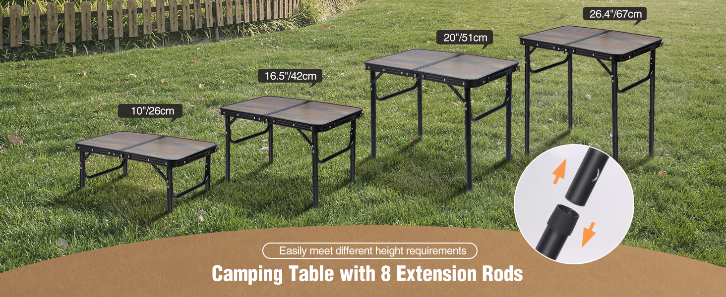 REDCAMP Складаний столик з регулюванням висоти, легкий портативний туристичний столик 60x40 см (4 положення) з сітчастою поверхнею, для дому та відпочинку на природі, балкона, ринку, кухні, темно-коричневий (під дереву, 60*40 см, 4 висоти)