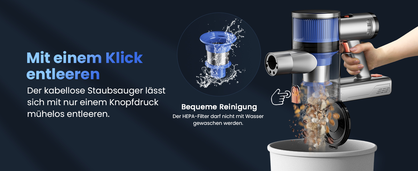 Бездротовий пилосос Dzaki 45000Pa з акумулятором, дисплеєм та антизаплутувальною насадкою для килимів, твердих підлог та шерсті тварин