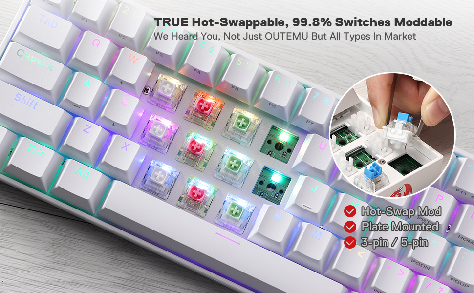 Redragon K530 Pro Draconic - Механічна ігрова клавіатура 60% з RGB підсвічуванням та Tactile brown перемикачами (61 клавіша, Hot-Swap, Bluetooth/USB, Windows/Mac/Android)
