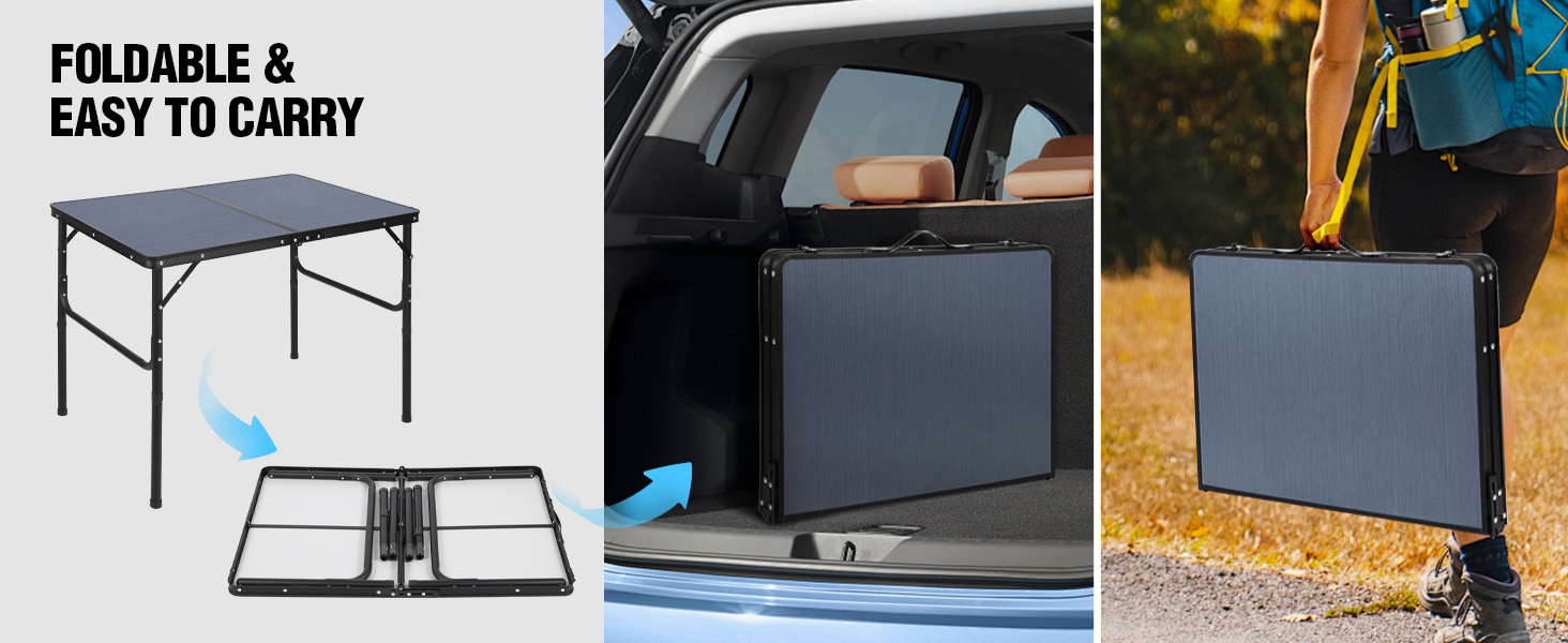 Складний кемпінговий стіл REDCAMP з регульованою висотою 90x60 см, чорно-сірий - для дому, балкону, пікніка