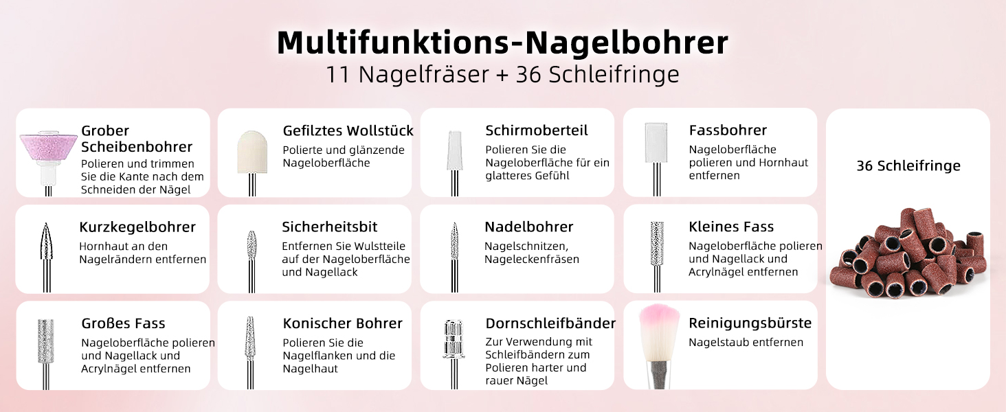 Електричний набір для манікюру та педикюру Nagelfräser: бездротовий фрезер, 5 швидкостей, USB, для гелю, акрилу, Shellac