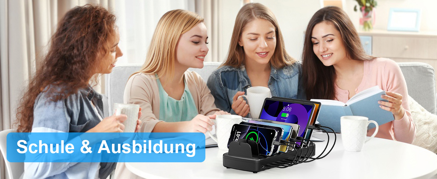 Зарядна станція COTOPS 65W на 10 портів для ноутбука, телефону, iPad, планшета. USB-C PD, з підставкою-органайзером, чорна