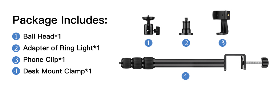 Кріплення для камери Victiv, 37-105 см, настільний штатив для DSLR Canon, світловий штатив, затискний штатив з гнучким підлокотником та 1/4' кульовою головкою для камер, LED-світла, веб-камер, смартфонів (Чорний)