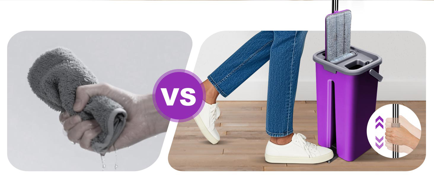 Набір для миття підлоги Masthome з відром: плоский моп, 3 мікрофібрових насадки, відро з нержавіючою сталею, моп з функцією віджиму, для прибирання підлоги