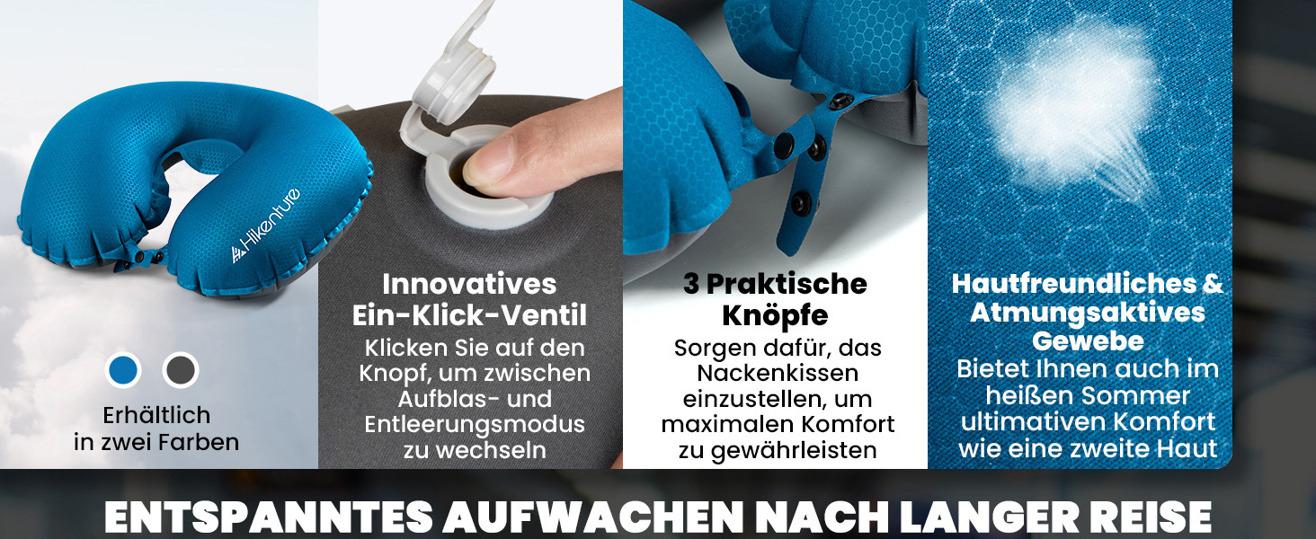 Надувна подушка для шиї HIKENTURE для подорожей літаком, потягом - сірий, темно-синій