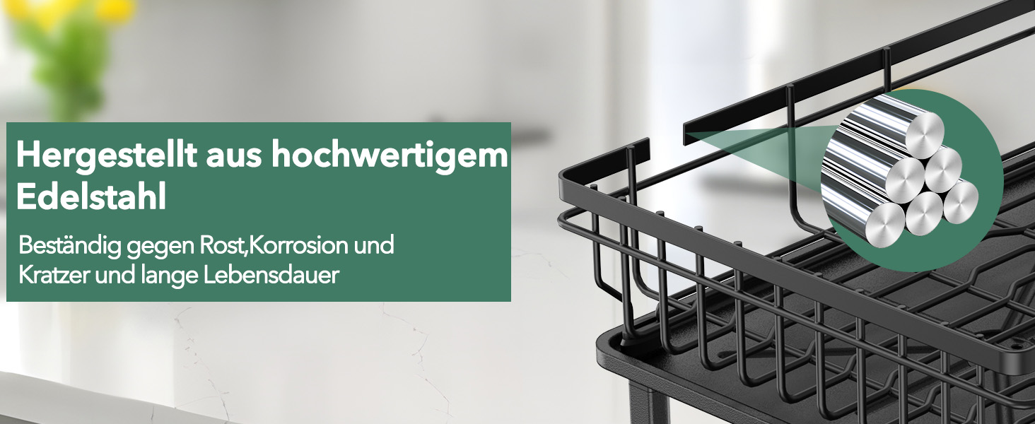 Підставка для посуду ROTTOGOON 2-ярусна, з нержавіючої сталі, чорна - органайзер для кухонних аксесуарів