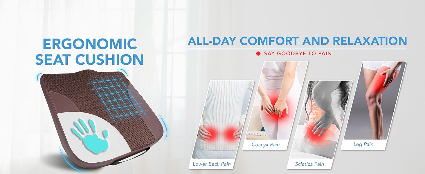 Подушка для автосидіння з Memory Foam для полегшення болю в куприку та попереку. Підходить для авто, вантажівки, офісу, інвалідного візка. Шкіра та сітка 4D (Колір: Коричневий)