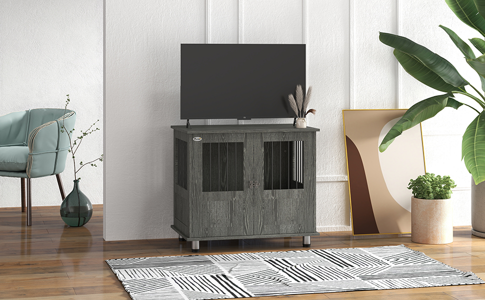 Клітка для собак PawHut - переноска для домашніх тварин, хатинка для собак, вольєр з замком, магнітною дверцятами, вікном, для собак малих та середніх порід, сірого кольору, 85 x 55 x 87 см