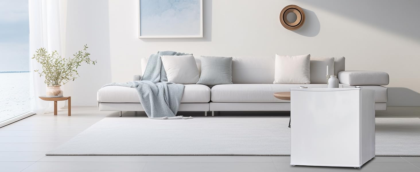 SMETA Mini-холодильник 48L з морозильною камерою, 230V, тихий настільний холодильник для офісу, кемпінгу, спальні та готелю з регульованим термостатом (6 ступенів), 39dB, 0-10℃