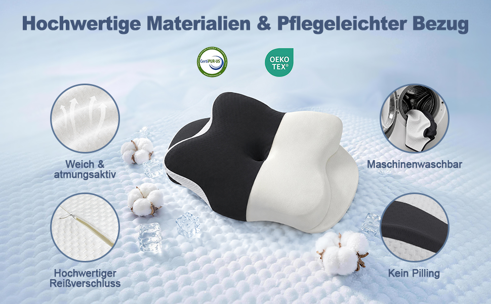 Ортопедична подушка з Memory Foam для сну на боці, спині та животі. Чорна, з дихаючим знімним чохлом