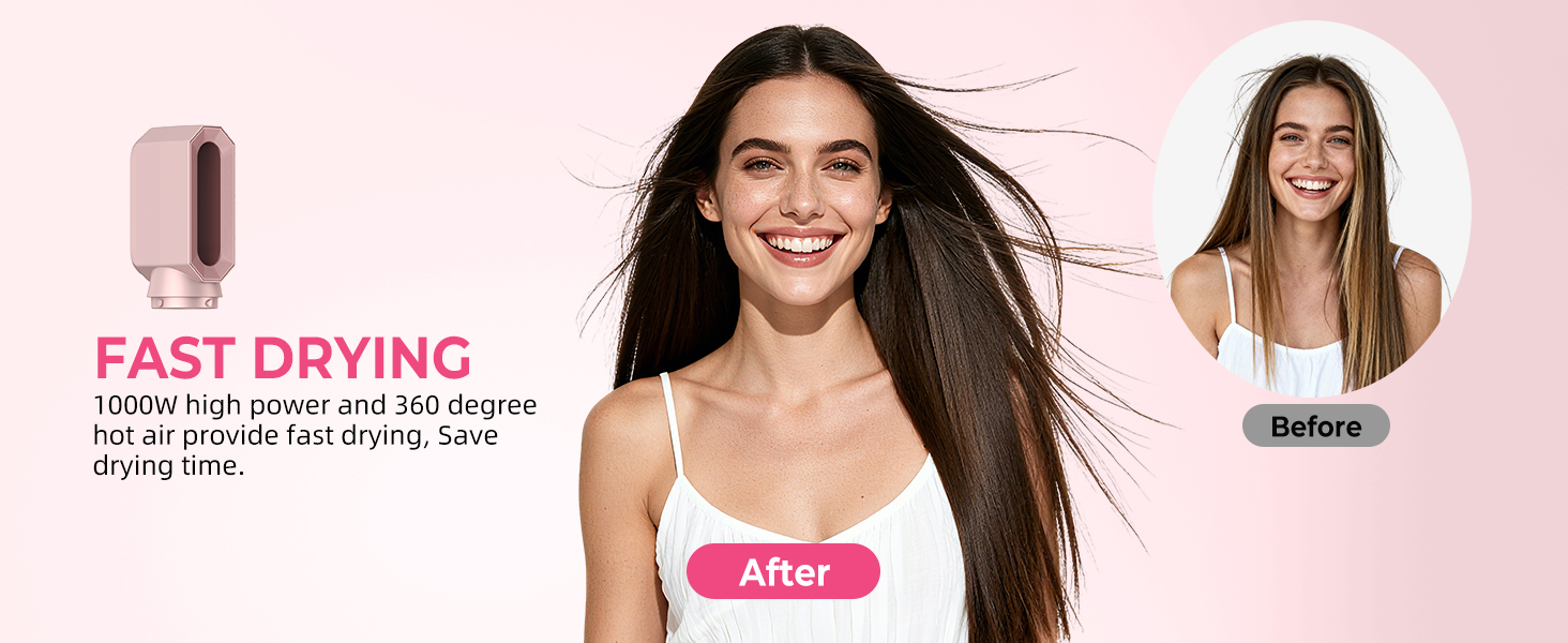 Фен-щітка Airstyler 6 в 1 Atopskins: 1000W, для об'єму, сушіння, випрямлення, локонів, рожевий