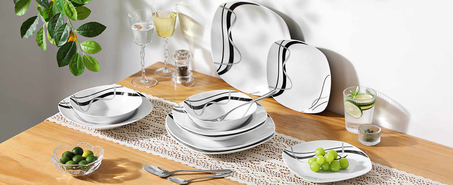 Набір посуду VEWEET FIONA 24 шт. для 6 осіб: 6 тарілок, 6 десертних тарілок, 6 супових тарілок, 6 мисок