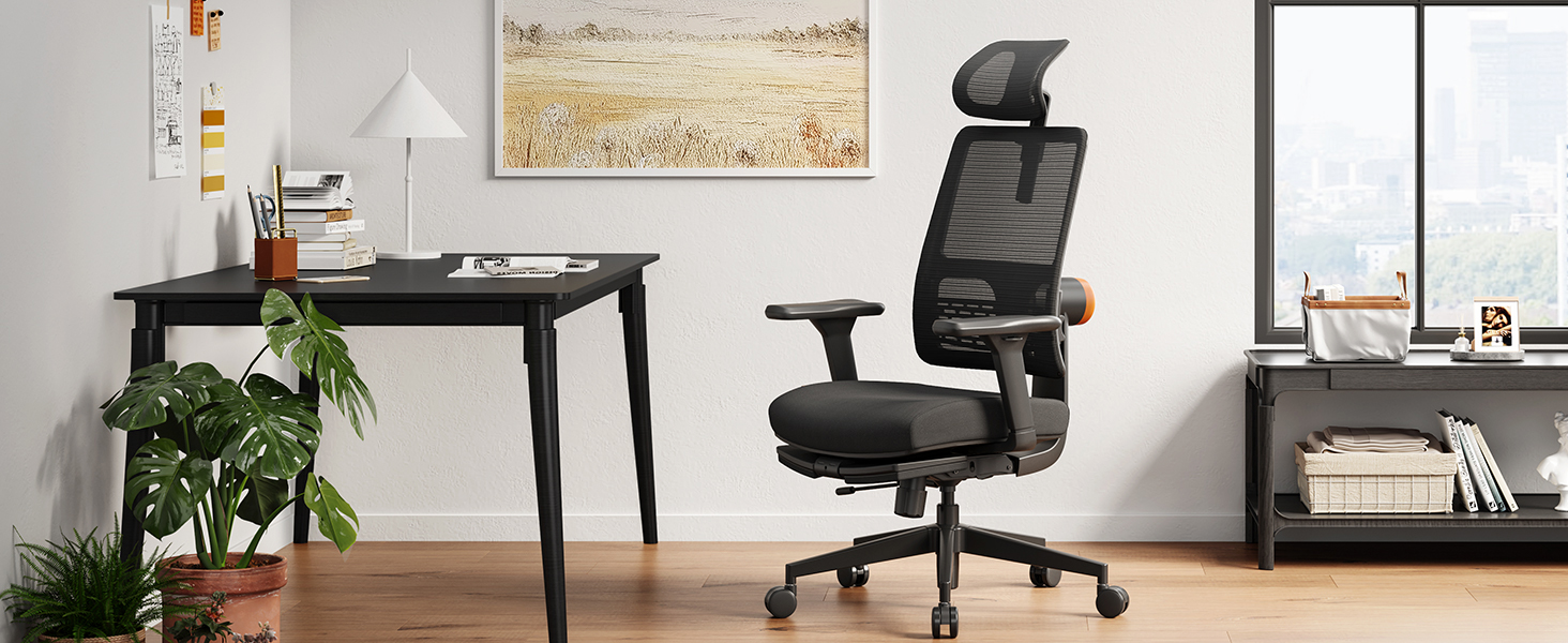 Офісне крісло Newtral MAGICH-BP з підніжкою: ергономічне, з підголівником та підлокітниками