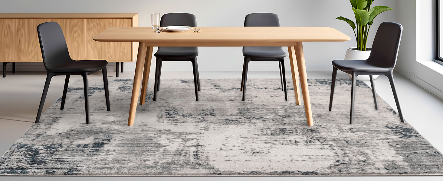 Килим для вітальні, спальні, їдальні, з антиковзаючим покриттям, м'який короткий ворс, абстрактний сірий стильний килим для легкого прибирання (160 x 200 см) (Сірий-мульти, 200 x 250 см (Прямокутний))