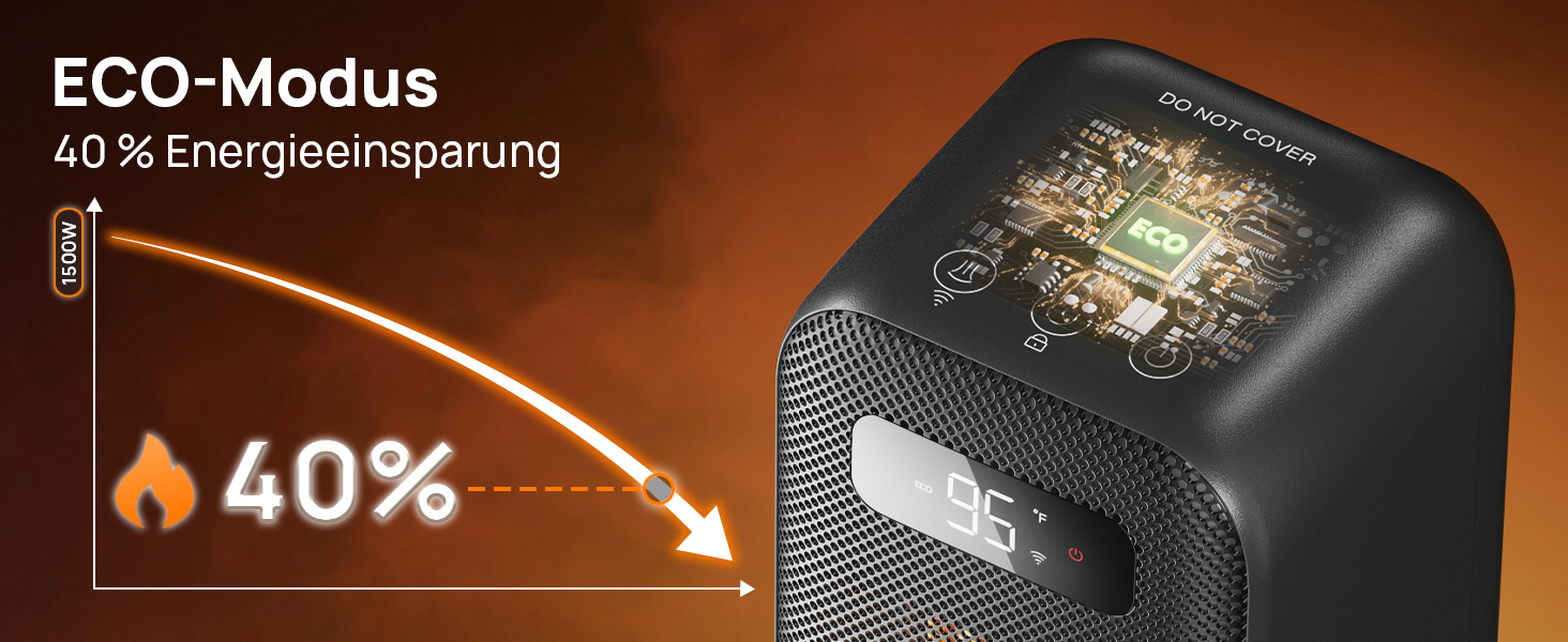 Електричний обігрівач PTC, 2000W, керамічний, тихий, з термостатом та пультом ДУ, ECO режим, 70° осциляція, таймер 12h, захист від перегріву та перекидання, чорний, 1 шт (40см)