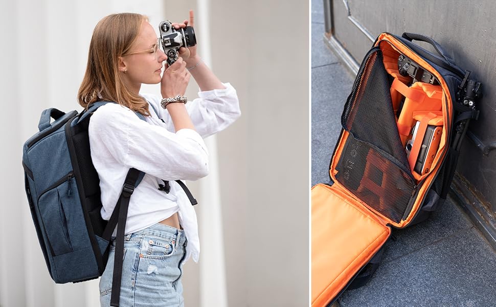 Рюкзак для фототехніки DÖRR Prag Go 16L, водонепроникний, для DSLR/SLR, з відділенням для ноутбука 16 дюймів, для дронів, знімні перегородки, тримач для штатива (блакитний)