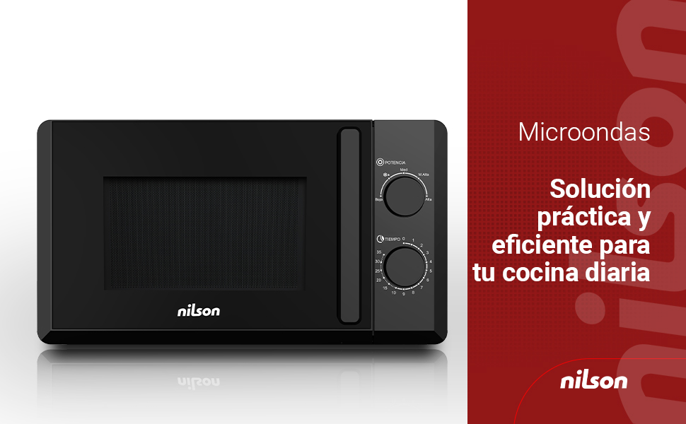 Мікрохвильова піч Nilson 20 літрів, чорний кришталь, NMW2700N, 700W, 5 програм, функція розморожування