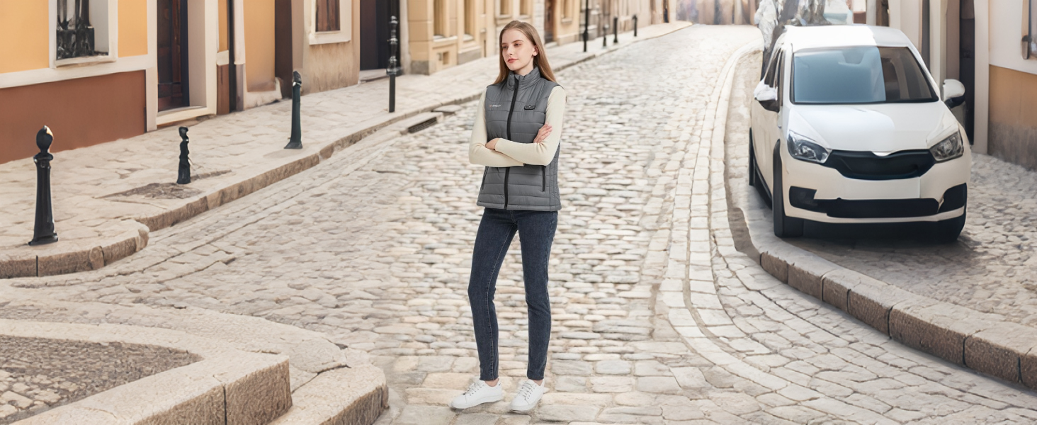 Електрична гріюча жилетка для жінок Gokozy з 5 зонами нагріву та Powerbank, сіра