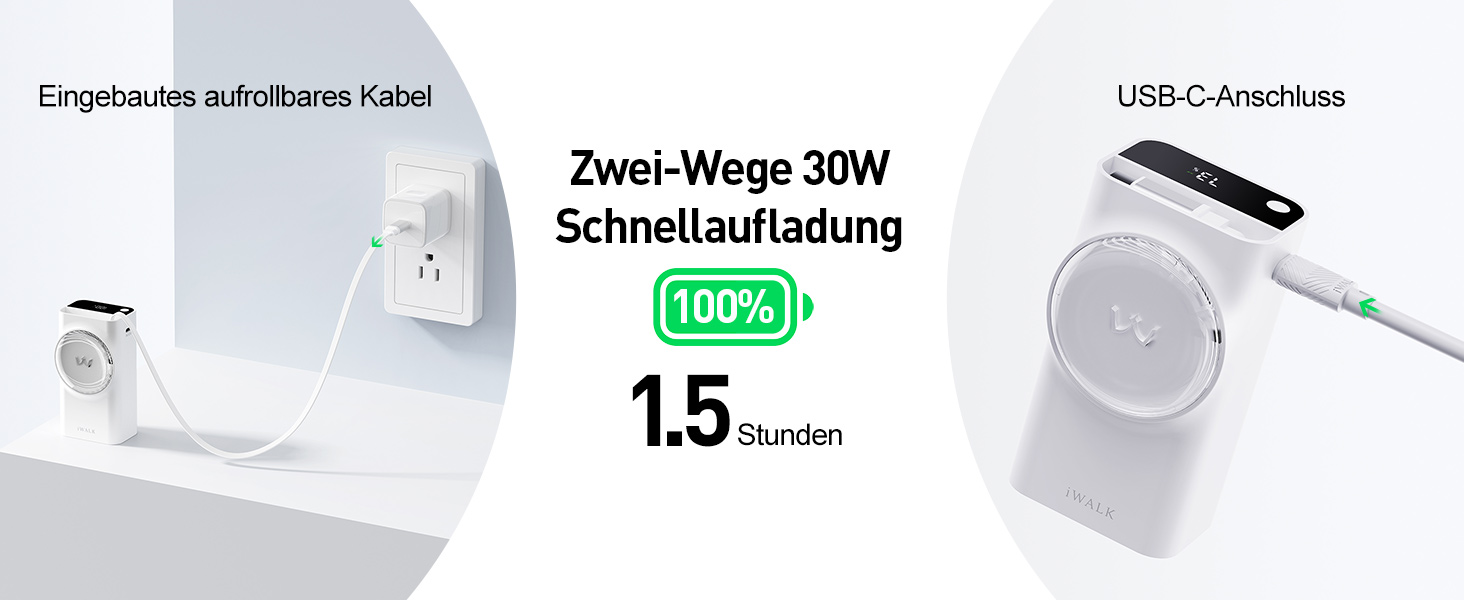 Power Bank iWALK 10000mAh з вбудованим кабелем USB-C (70см), 3 виходи, PD 30W, для iPhone, Samsung, Android, iPad