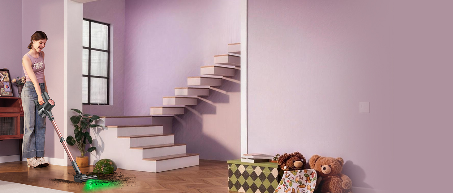 Бездротовий акумуляторний пилосос Vexilar V10PRO 6-в-1 з LED, потужність 450W, час роботи 45 хв, сила всмоктування 45000Pa. Підходить для твердих поверхонь, килимів та видалення шерсті тварин. Компактний, легкий, з телескопічною трубою. Колір: Рожевий.