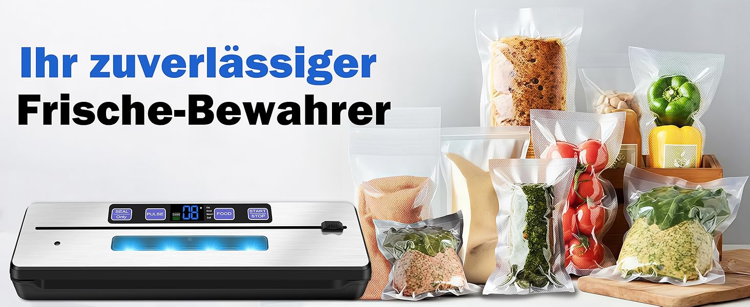 Вакуумний упаковник KLGFI 7-в-1: професійний, з подвійною зварювальною лінією, з різаком та цифровим таймером, комплект з 50 пакетами, срільно-чорний