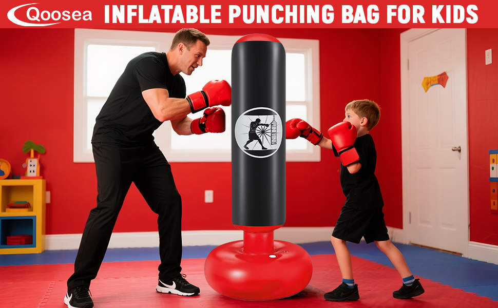 Дитячий боксерський мішок Qoosea для дітей 6-12 років, 160 см, з рукавичками, для карате, кікбоксингу, Taekwondo, MMA, чорний