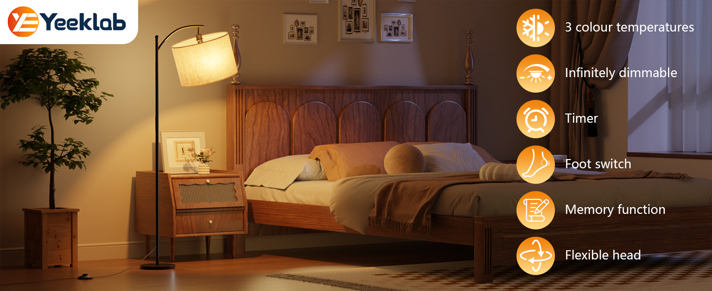 Стійка лампа для вітальні з пультом керування, 3 колірні температури, сумісна з LED, чорного кольору, з димуванням, з кнопкою на ніжці, для спальні, читання, офісу, з лампочкою в комплекті