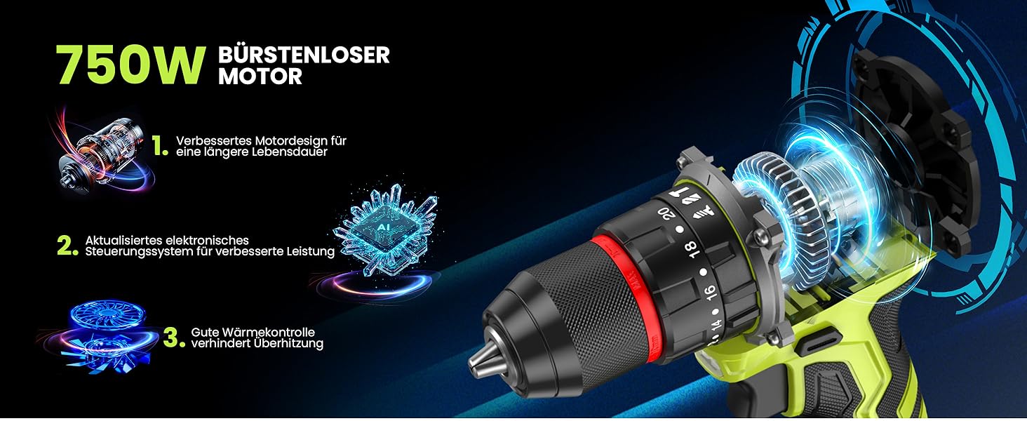 Акумуляторний дриль-шуруповерт 21V з набором аксесуарів (29 шт), безщітковий двигун, 2 акумулятори 2000 mAh, LED-ліхтар, 2 швидкості