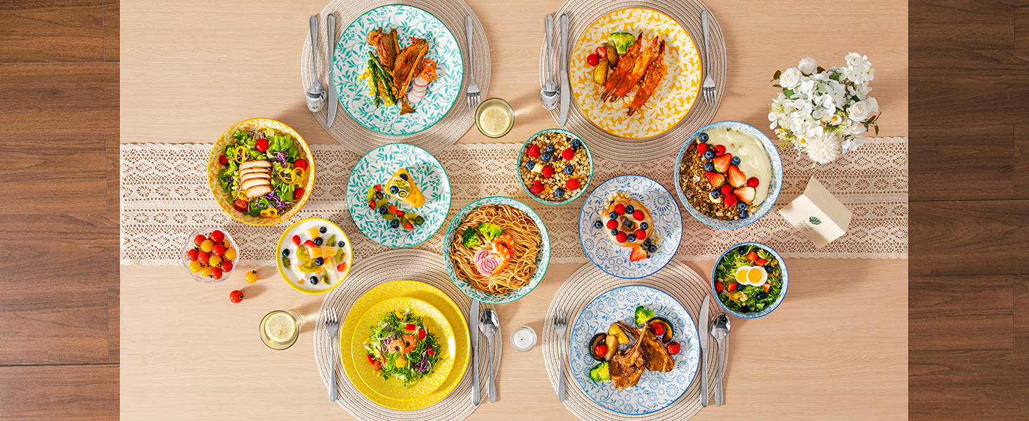 Набір посуду Vancasso Selene для 6 осіб, 24 елементи: тарілки, супові тарілки, миски, десертні тарілки, з пастельного порцеляни, мікрохвильова піч сумісна