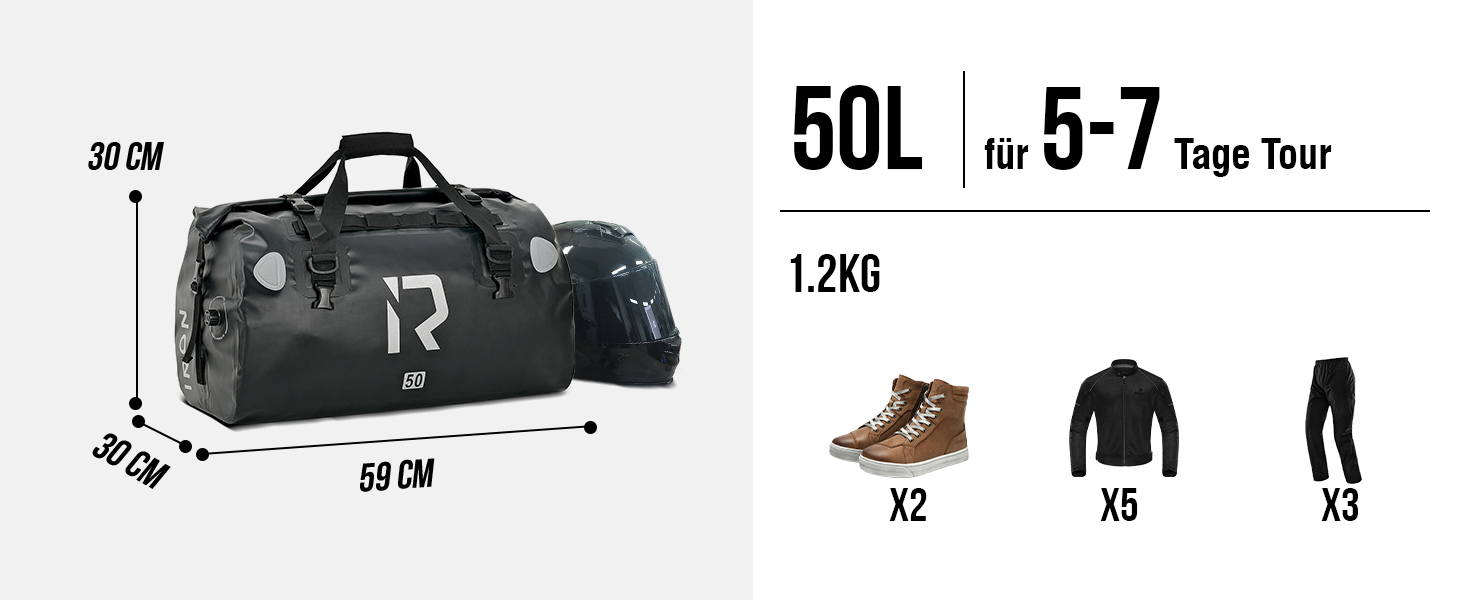 IRON JIA's Motorcycle Bag Luggage Roll Waterproof Motorcycle Rear Bag Saddlebag Travel Bag with roll-sealed shoulder straps suitable for motorcycle cycling camping watersports Black-70L