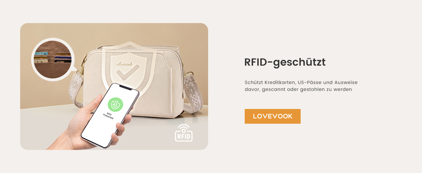 Сумка жіноча LOVEVOOK через плече, бежева: кросбоді, сумка середнього розміру, RFID-захист, 2 ремені 25x15x9 см