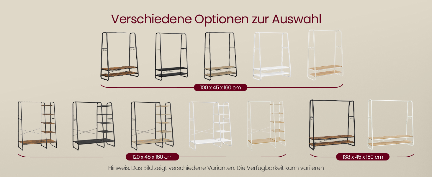 Стійка для одягу VASAGLE RGR119W09, 2 полиці, 6 гачків, сталеве каркас, 45 x 138 x 160 см, для спальні, коридору, прихожої, бежево-білий колір