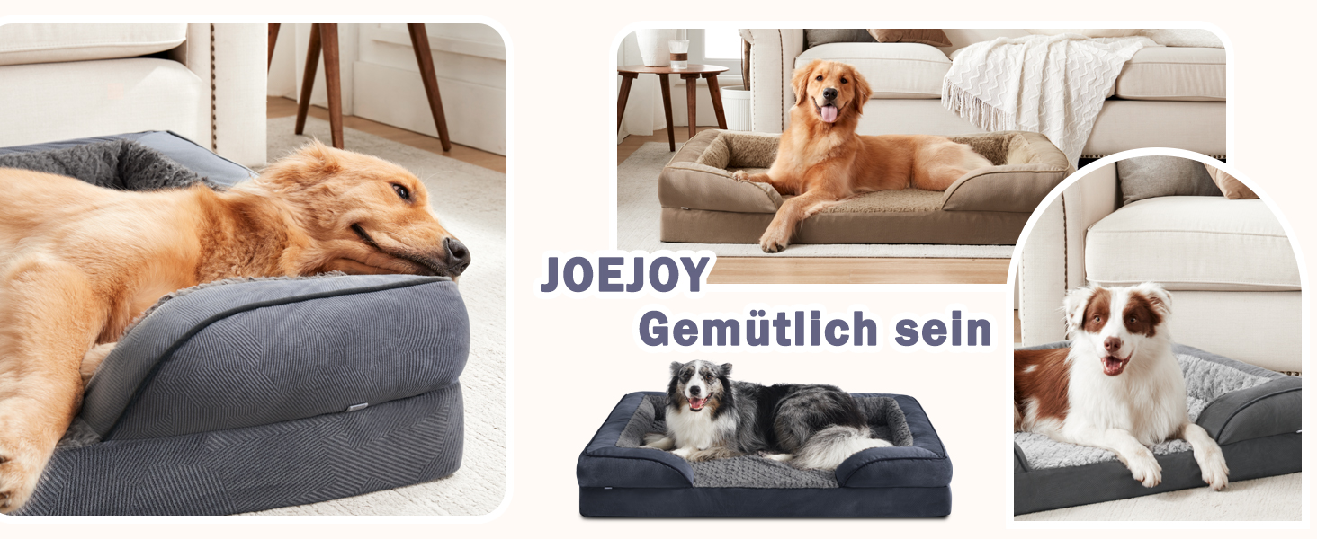 JOEJOY ортопедичне ліжко для собак і котів, велике, знімний водонепроникний чохол, пінний наповнювач, сіре, пране, сотоподібна структура