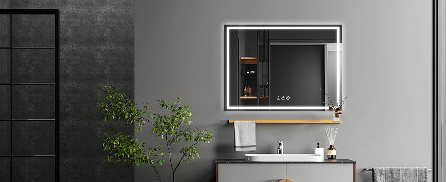 Дзеркало для ванної кімнати 50x70 см з підсвічуванням LED, антизапар, регулювання яскравості, 3 кольори світла