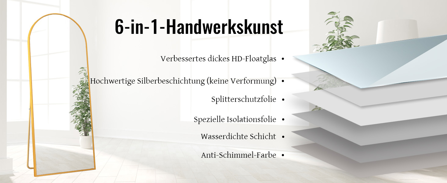 Aufhellender Standspiegel mit Metallrahmen (140x40cm & 180x80cm Optionen)
