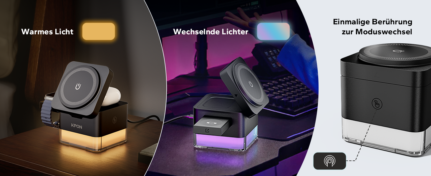 База для зарядки Apple Watch та iPhone KPON Magsafe 3-в-1, сумісна з iPhone 17/16/15/14/13/12/Air/Pro Max, Apple Watch 11/10/9, AirPods (Сірий/Чорний)