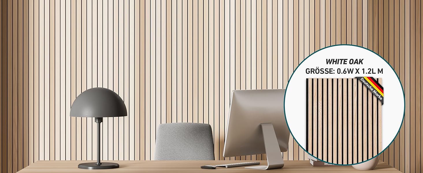 Акустичні настінні панелі KARAT з натурального шпону дуба (White Oak), ламелі з дерева та фетру для шумоізоляції та звукопоглинання, 118 x 60 см