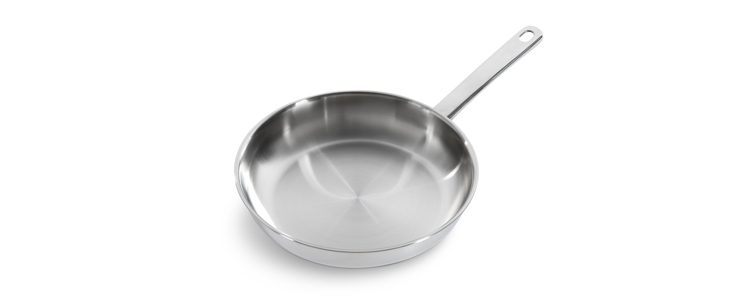 BK Bright Сковорода з нержавіючої сталі 24 см, Cool Grip, професійне приготування, 18/10, індукція, до 230°C, антипригарне покриття, срібна