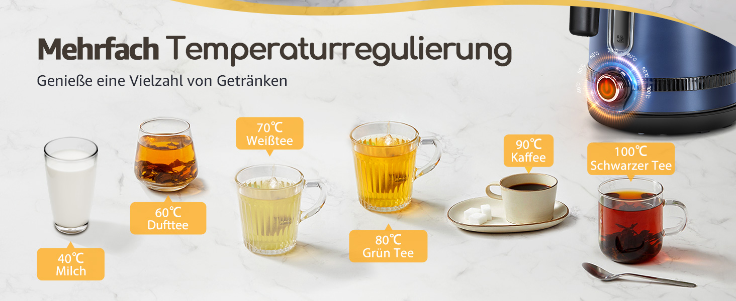 Електричний чайник Aigostar з регулюванням температури, 1,7 л, ретро-дизайн, матове покриття, цифровий дисплей, функція підтримки тепла, без пластику всередині, BPA-free (темно-синій)