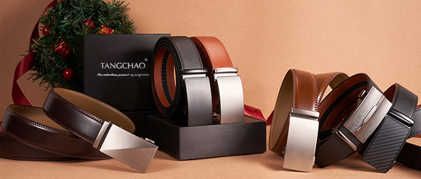 Чоловічий шкіряний ремінь TANGCHAO з автоматичною застібкою-рачею, 35 мм, регульований розмір, для бізнесу, костюма, джинсів
