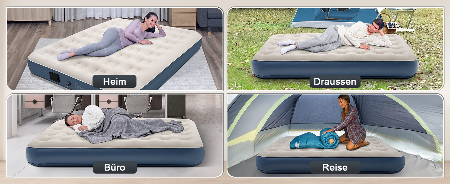 Надувне ліжко для двох осіб з електричним насосом, самонадувна, 198x152x25 см, блакитний колір